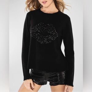Lisa Todd Lip Service Sequin Wool Cashmere Black Sweater Women's Size L  Party
